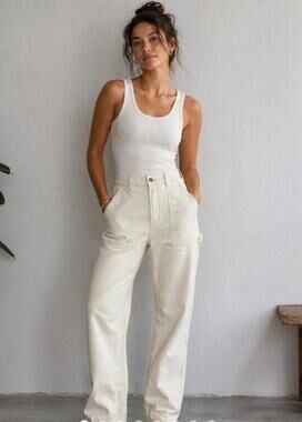 NWOT Abercrombie & Fitch Cream Carpenter Curve Love High Rise Straight Jeans 10R